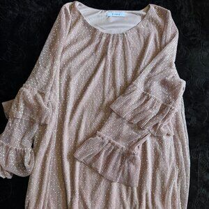 Evans Blush Pink Metallic Shimmer Tunic Top Size 22 NWT Ruffle Sleeve Plus Size